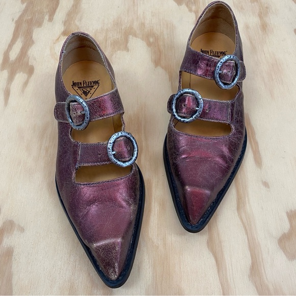 John Fluevog Exene Swordfish Low Double Strap Oxford Shoe Cranberry - Picture 2 of 12